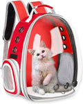 Cat and Small Dog Backpack Carrier - Airline Approved Space Capsule Bubble Design, Ventilated Transparent Travel Carrier for Hiking and Outdoor Adventures - Red