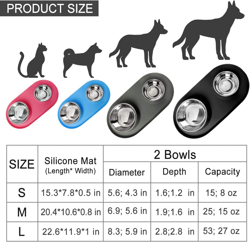 Stainless Steel Double Dog and Cat Bowls with No-Spill Non-Skid Silicone Mat - Pet Food and Water Feeder for Small to Large Dogs, Puppies, and Pets
