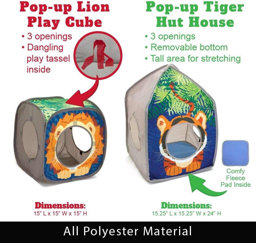 Safari Jungle Cat Play Set: Collapsible Interactive Indoor Playhouse with Cube, Tunnel, and Hideout for Cat Exercise and Relaxation