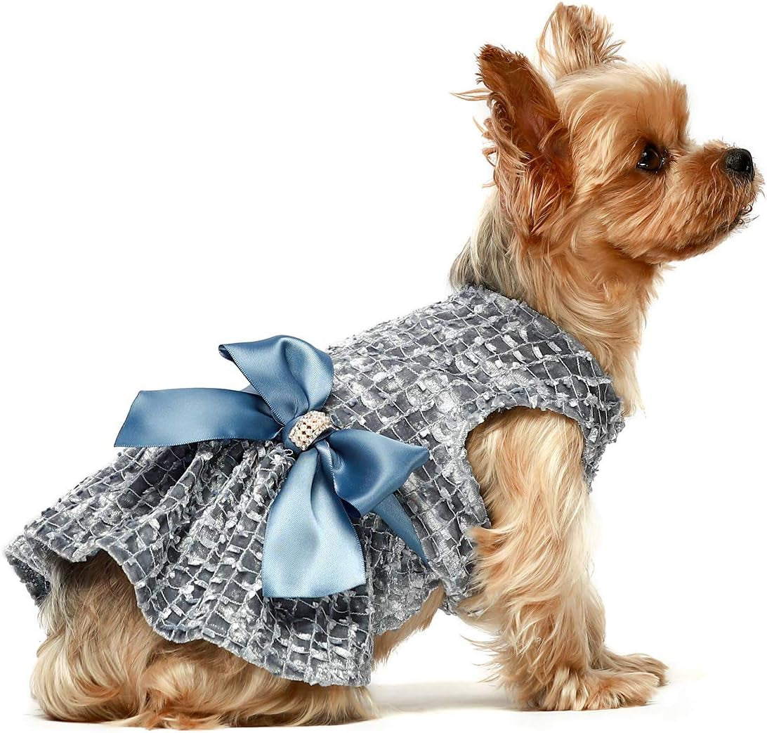 Medium Blue Embroidered Dog Dress - Elegant Puppy Prom Gown for Cats and Dogs, Perfect for Birthday Parties