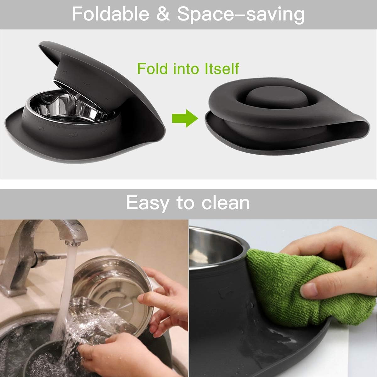 Stainless Steel Double Dog and Cat Bowls with No-Spill Non-Skid Silicone Mat - Pet Food and Water Feeder for Small to Large Dogs, Puppies, and Pets