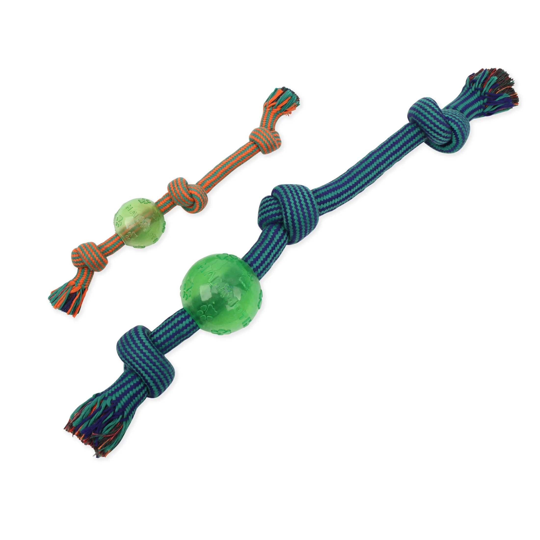 Flossy Chews Large 20" Extra 3 Knot Tug Dog Toy with TPR Ball Rope