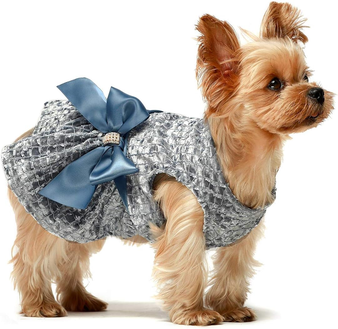 Medium Blue Embroidered Dog Dress - Elegant Puppy Prom Gown for Cats and Dogs, Perfect for Birthday Parties