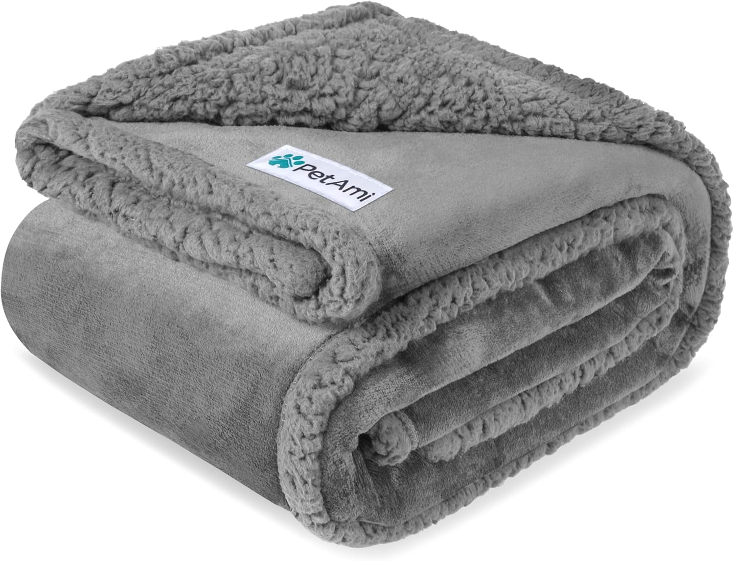 Waterproof Reversible Dog Blanket for Couch and Bed, Queen Size 90x90, Pee-Proof Sherpa Fleece Furniture Protector, Soft Washable Cover for Large Pets, Light Grey