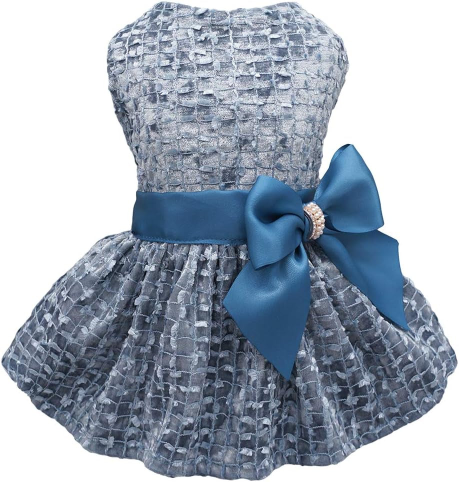 Medium Blue Embroidered Dog Dress - Elegant Puppy Prom Gown for Cats and Dogs, Perfect for Birthday Parties