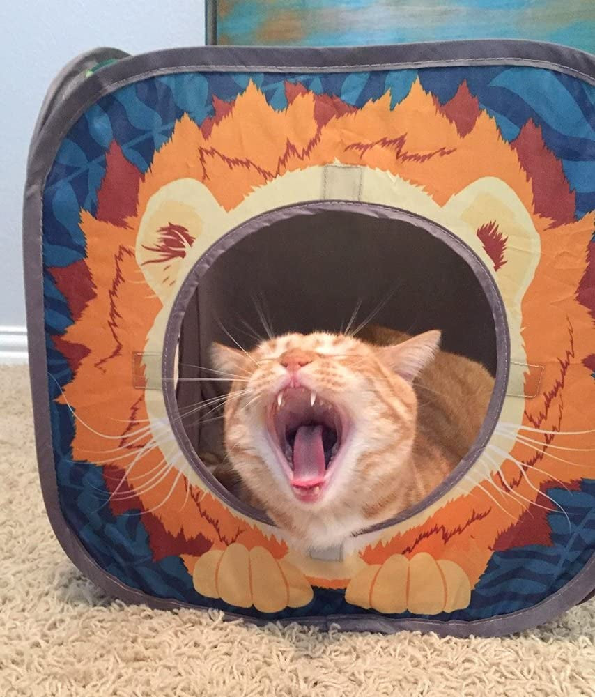 Safari Jungle Cat Play Set: Collapsible Interactive Indoor Playhouse with Cube, Tunnel, and Hideout for Cat Exercise and Relaxation
