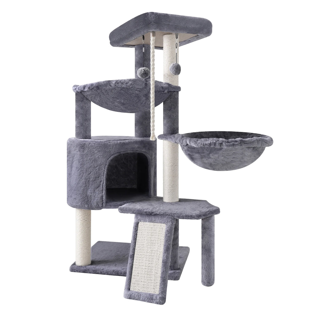 Premium 37.4" Multi-Level Cat Activity Tower | Grey Cat Tree with Condo, Hammocks & Scratching Posts