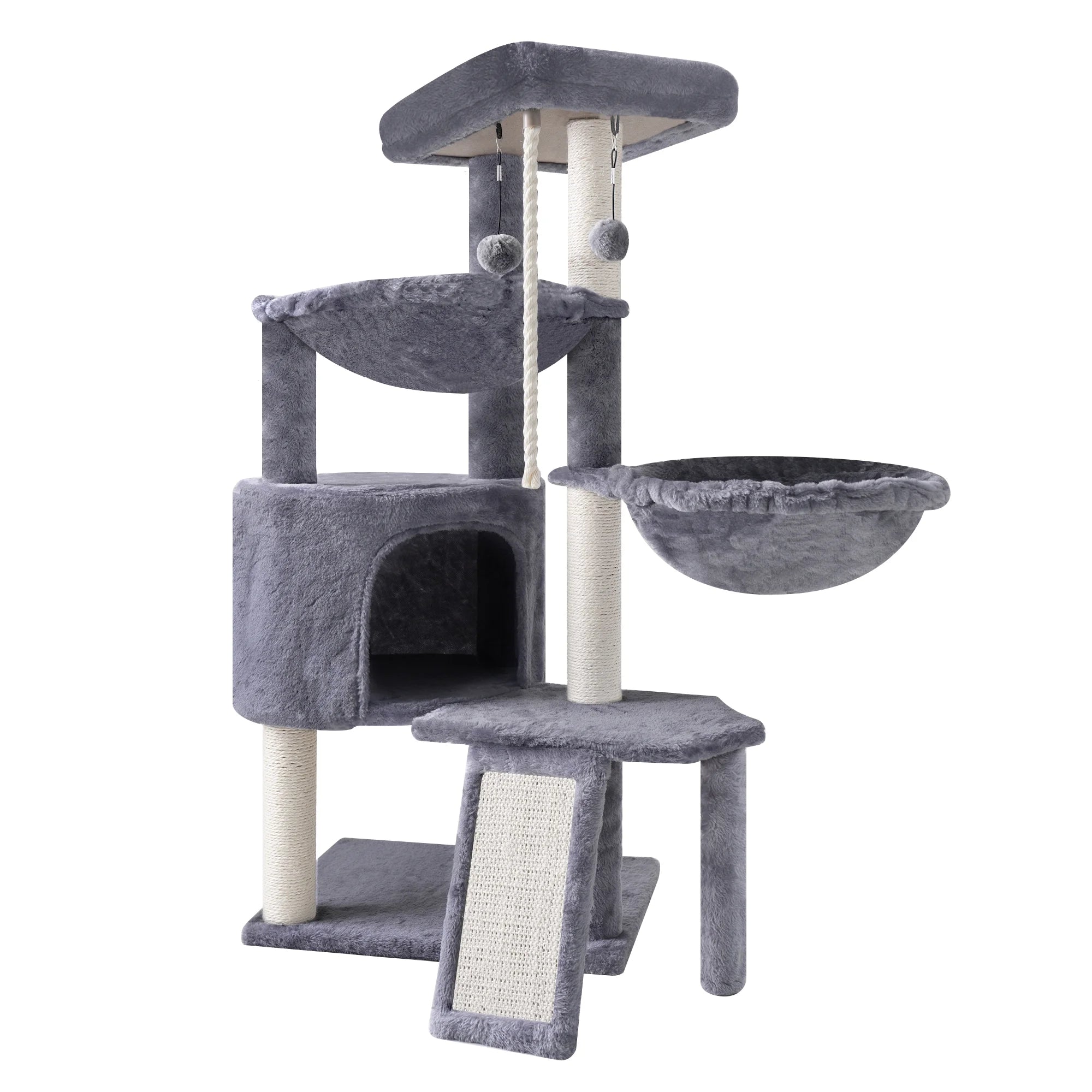 Premium 37.4" Multi-Level Cat Activity Tower | Grey Cat Tree with Condo, Hammocks & Scratching Posts