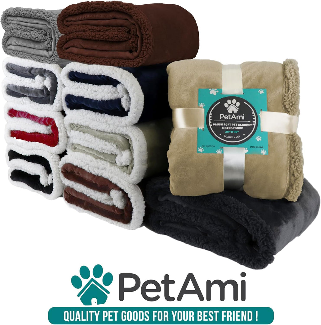 Waterproof Reversible Dog Blanket for Couch and Bed, Queen Size 90x90, Pee-Proof Sherpa Fleece Furniture Protector, Soft Washable Cover for Large Pets, Light Grey