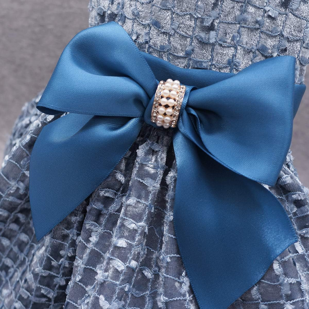 Medium Blue Embroidered Dog Dress - Elegant Puppy Prom Gown for Cats and Dogs, Perfect for Birthday Parties
