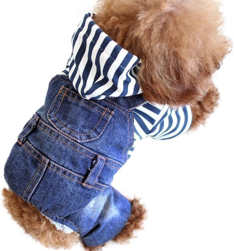 Denim Jumpsuit for Dogs - Vintage Washed Blue Hoodie Jacket for Small to Medium Breeds