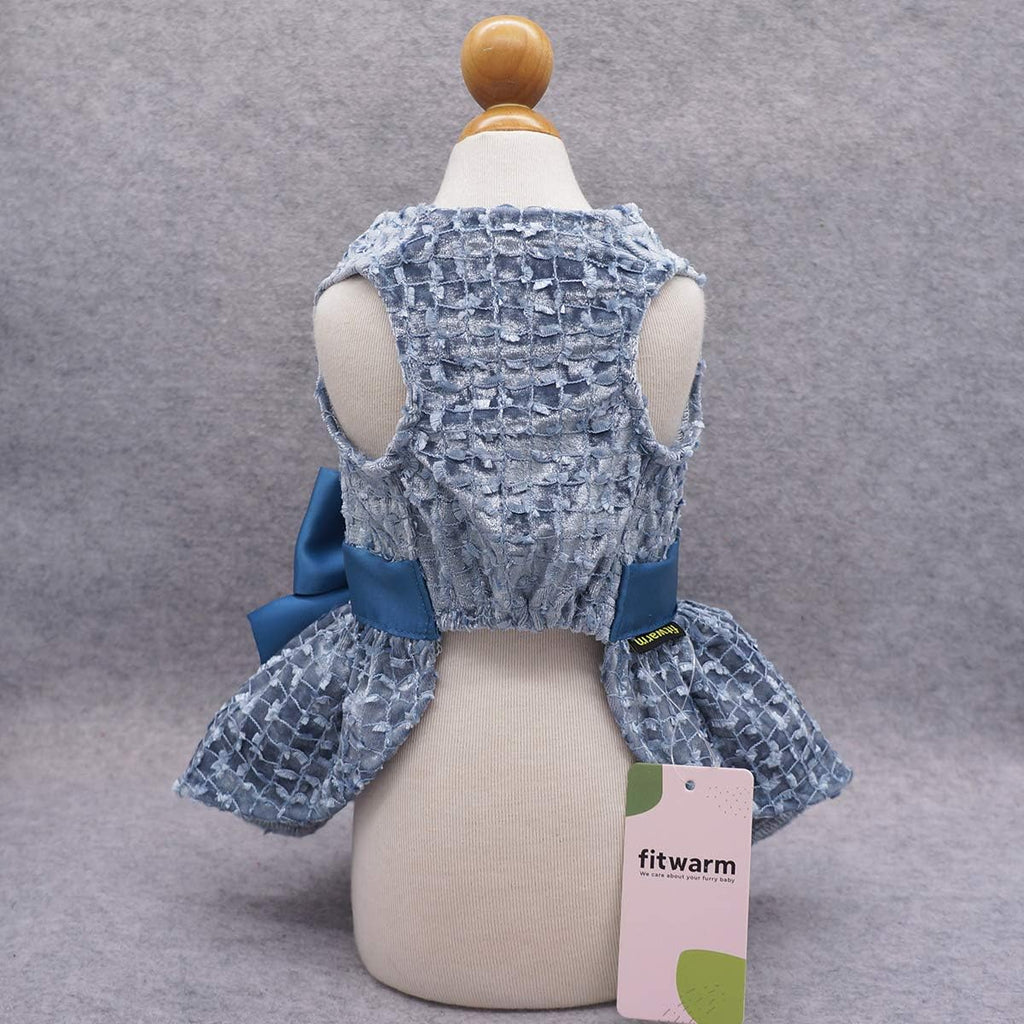 Medium Blue Embroidered Dog Dress - Elegant Puppy Prom Gown for Cats and Dogs, Perfect for Birthday Parties